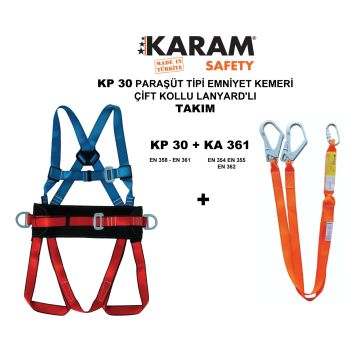 Karam Safety Karam Paraşüt Tipi Emniyet Kemeri Göğüs Metal Tokalı Alt Bağlantılı Kolon Halatlı EN 361-358