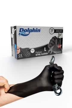 Dolphin Siyah Nitril Eldiven Pudrasız Ekstra Kalın L (1 Paket/100 Adet)