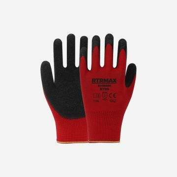 Rtrmax RH19891 Lateks Kaplı Polyester Örgü Desenli Eldiven Rt09 Kırmızı No:9