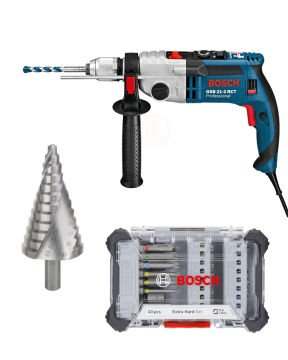 Bosch Darbeli Vidalama Matkabı GSB 21-2 RCT + Bosch Spiral Kanallı HSS 12 Kademeli Matkap Ucu + Bosch Aksesuar Profesyonel Vidalama Ucu Seti 43 Parça